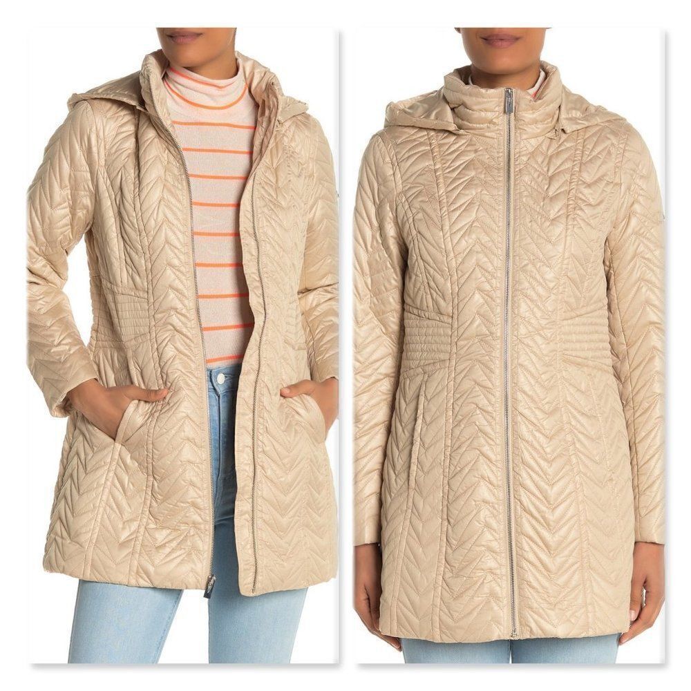 Via Spiga Zig-Zag Quilted Detachable Hood Jacket